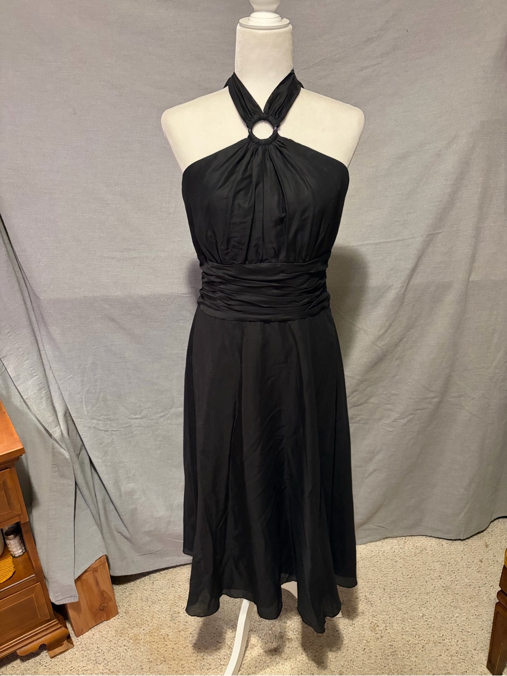 White House Black Market Black Halter Dress with Ring Neck